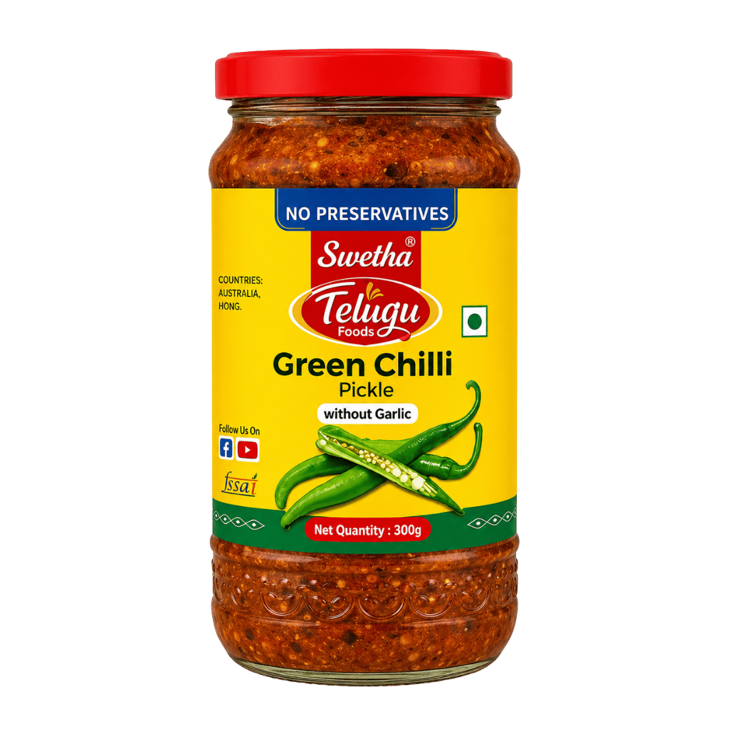 Telugu foods Green Chilli Pickle (Without Garlic) 300 g buy online USA - 1